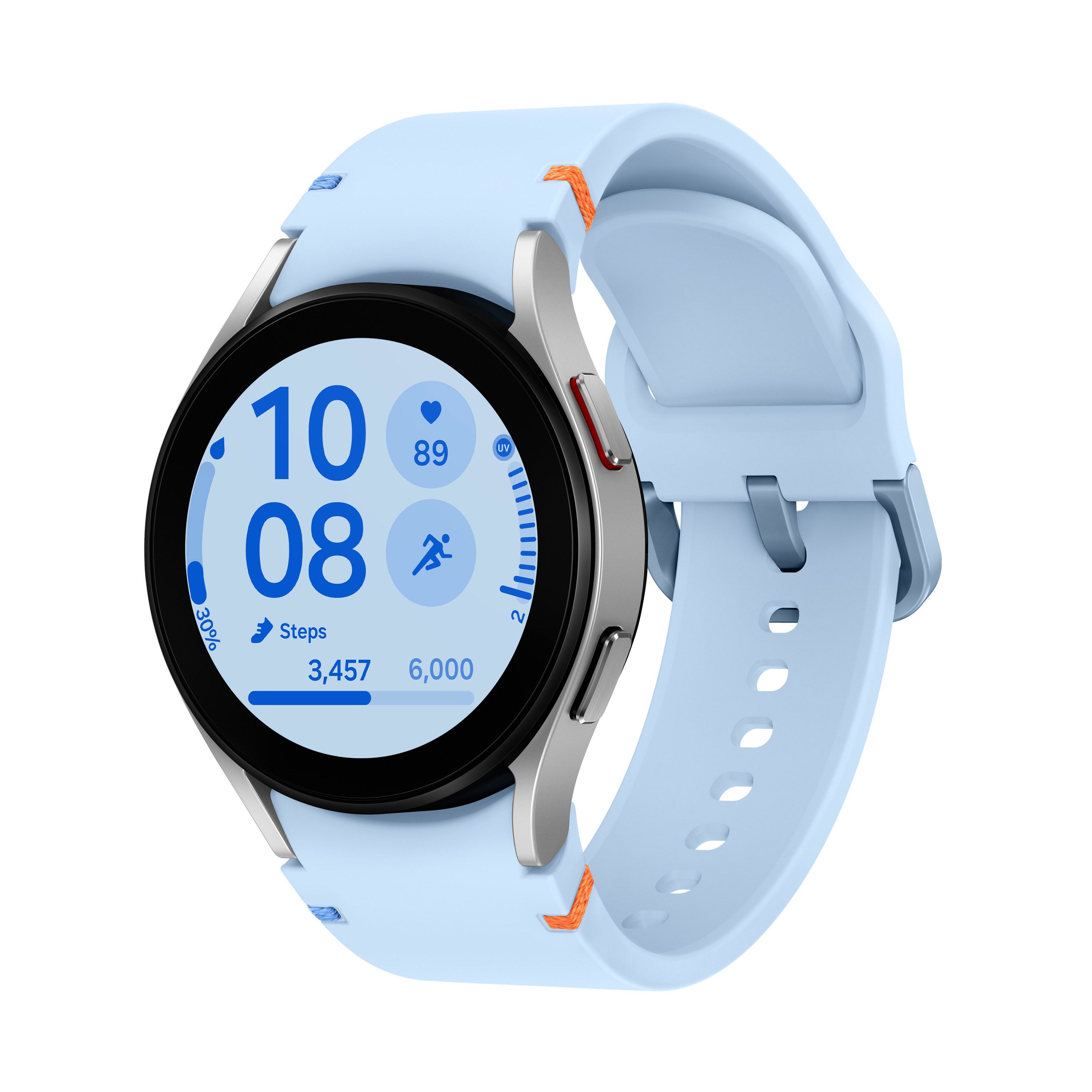 Render of the Galaxy Watch FE in silver.