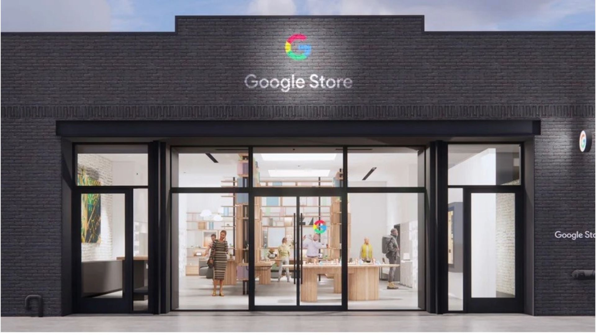 A render of a Google Store storefront with people inside.