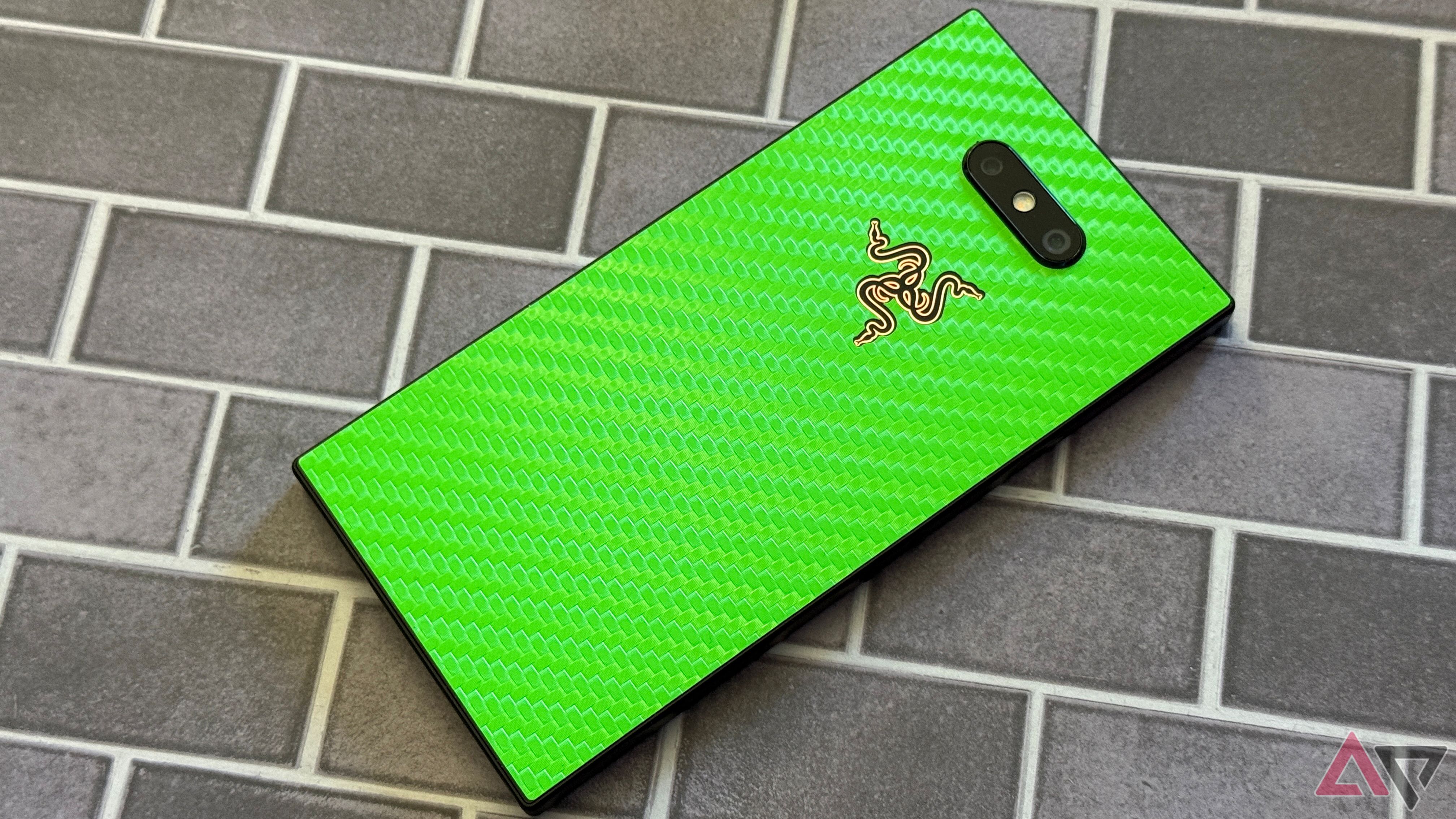 Green dbrand skin on the back of the Razer Phone 2