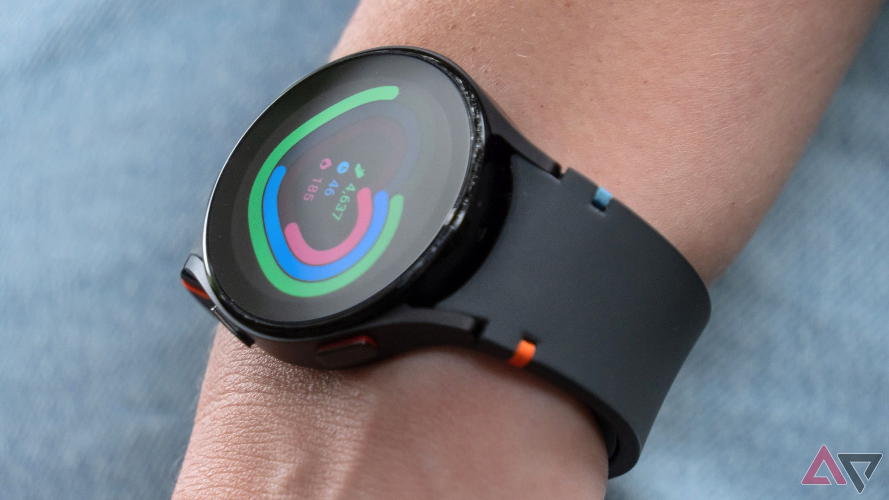 The Samsung Galaxy Watch FE showing a fitness tracking interface. 