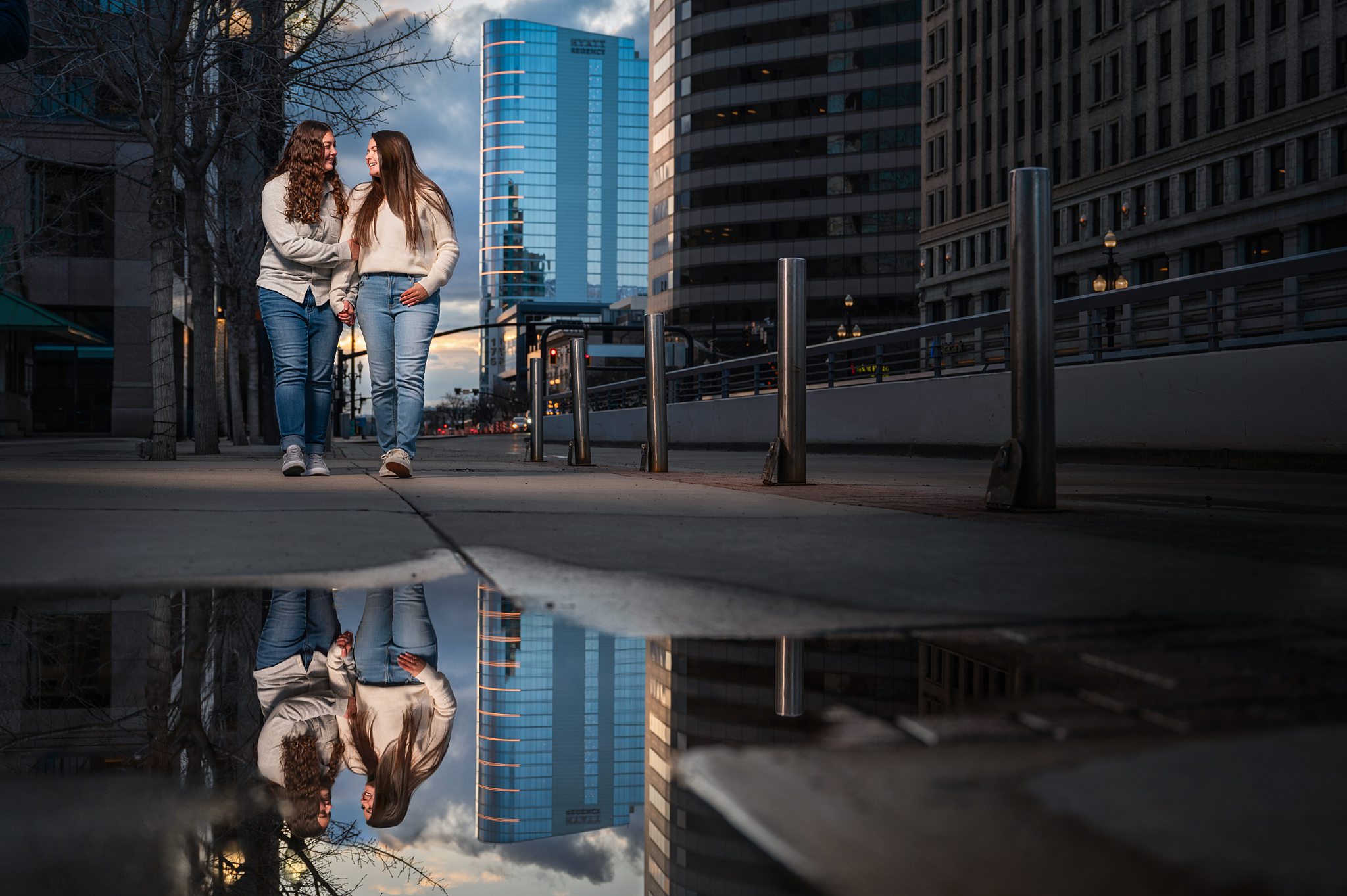 couple walking with reflection