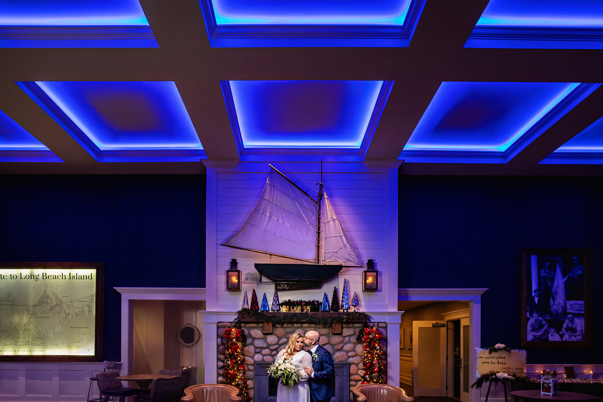 couple in lounge with colored lights