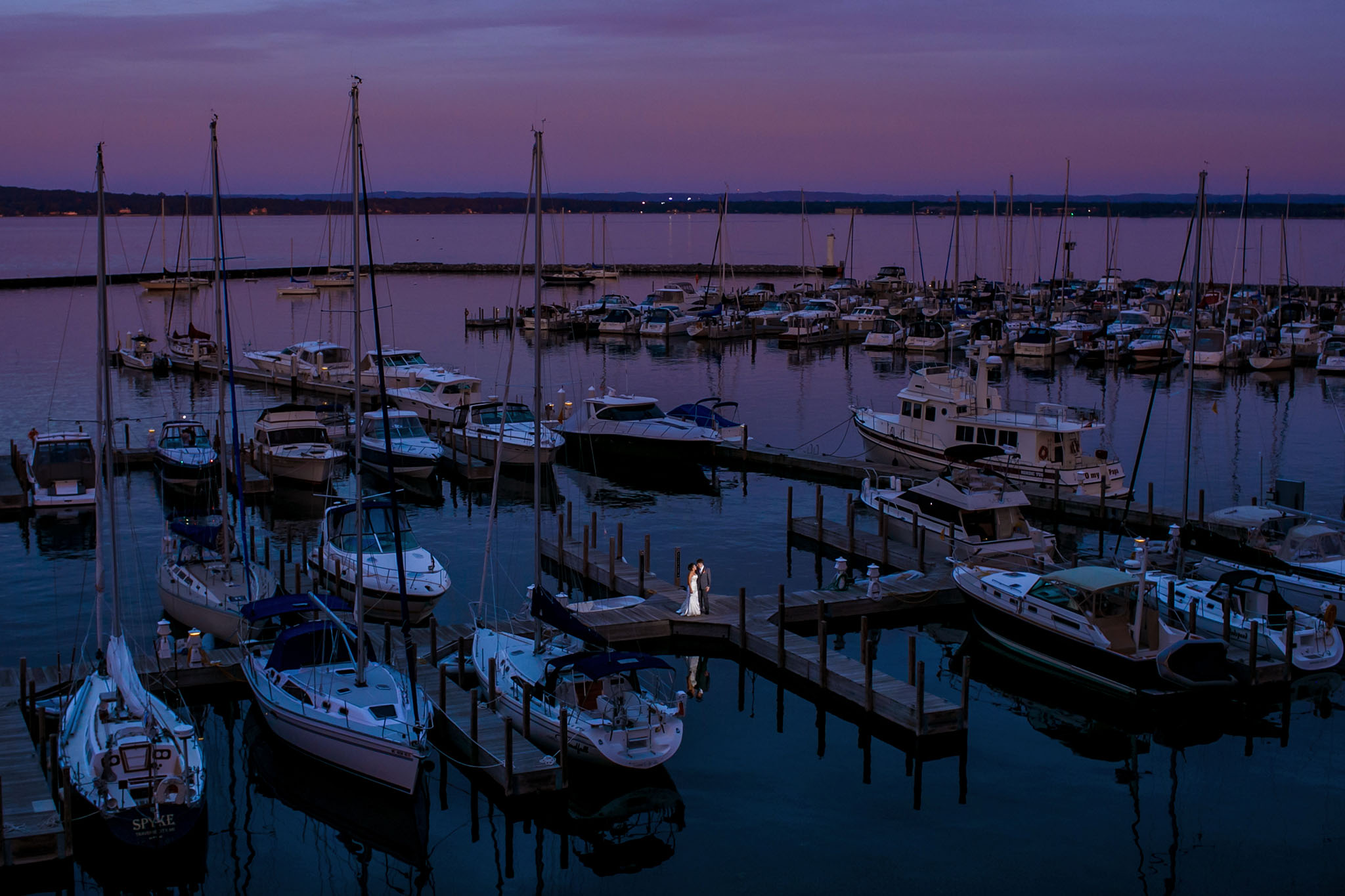 couple at marina at night