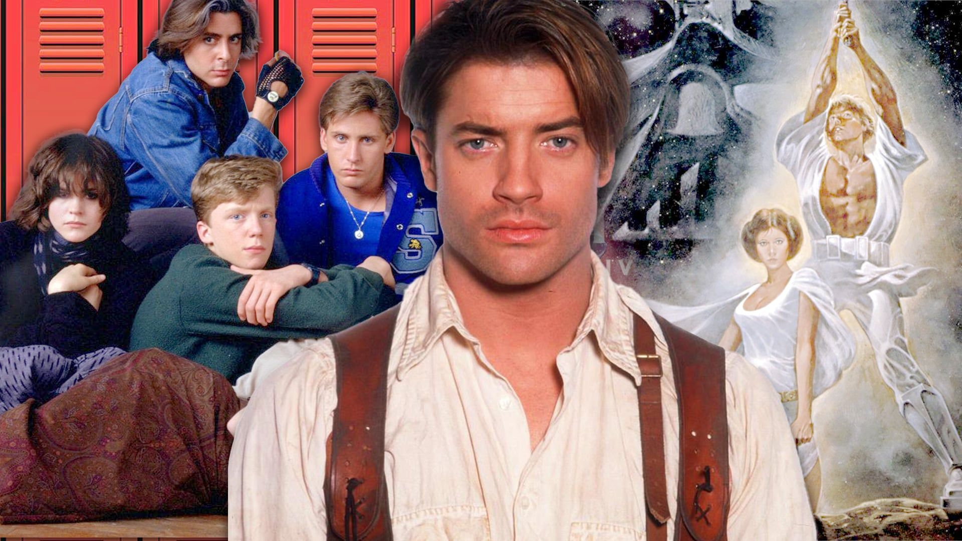 an edit of Brendan Fraser’s with Star Wars: A New Hope poster and The Breakfast Club still