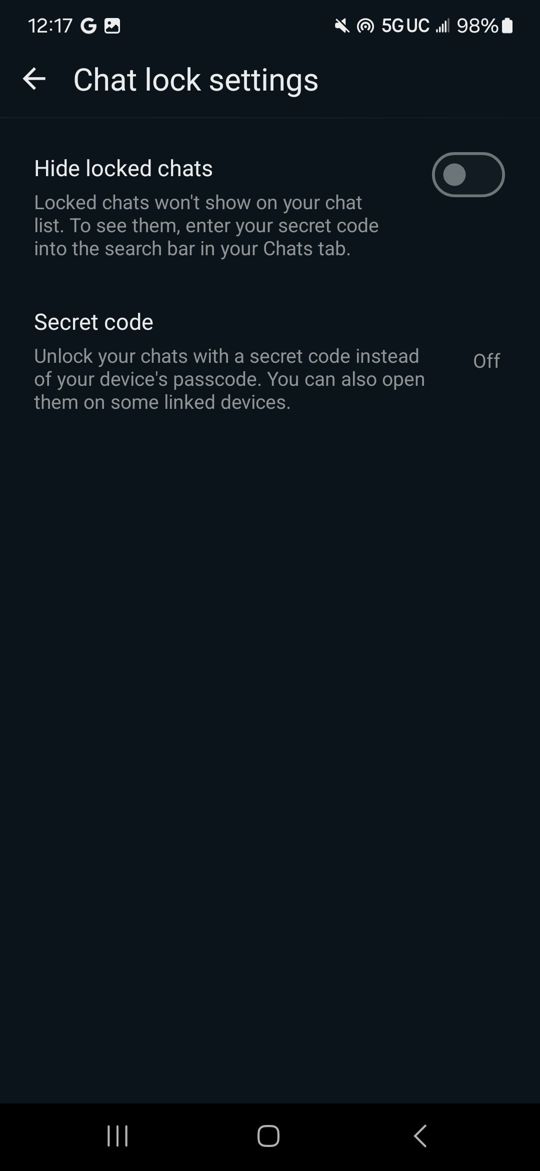 Select Secret Code on the Chat Lock Settings page