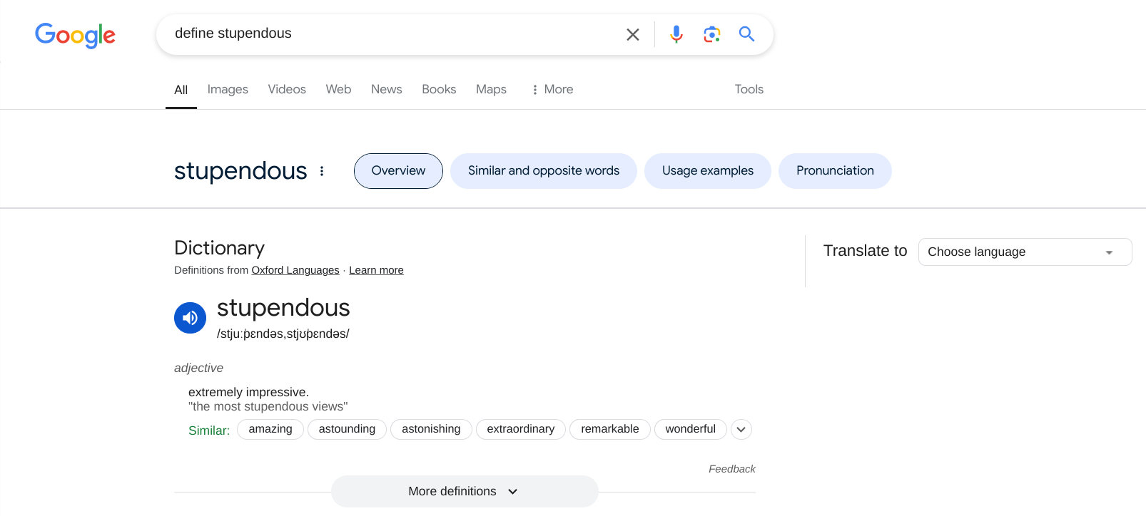 Google Search's word definition widget in action