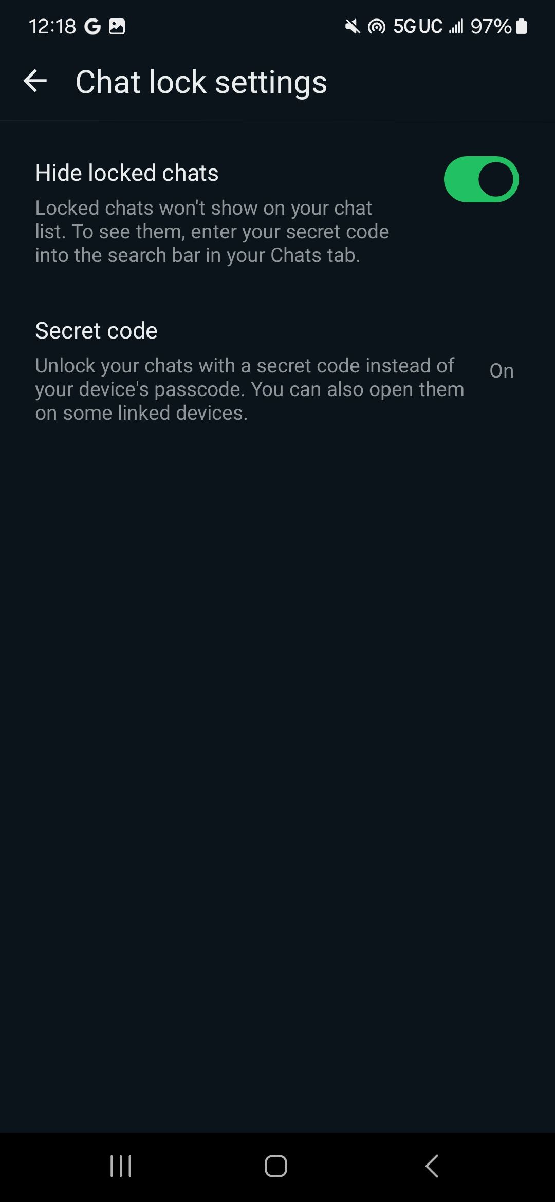 Hide your locked chats on the Chat Lock settings page