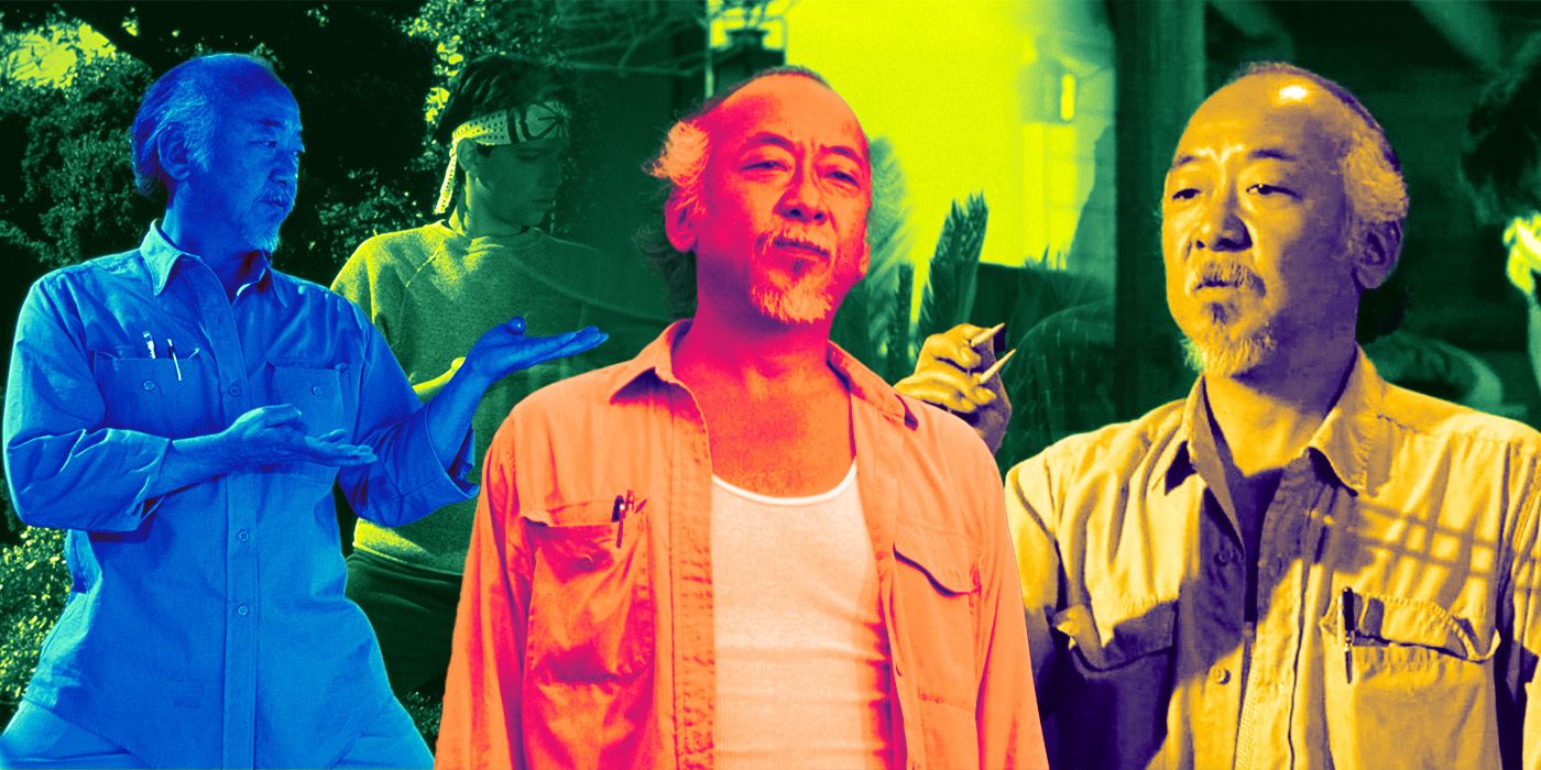 Various scenes of Pat Morita from The Karate Kid franchise.