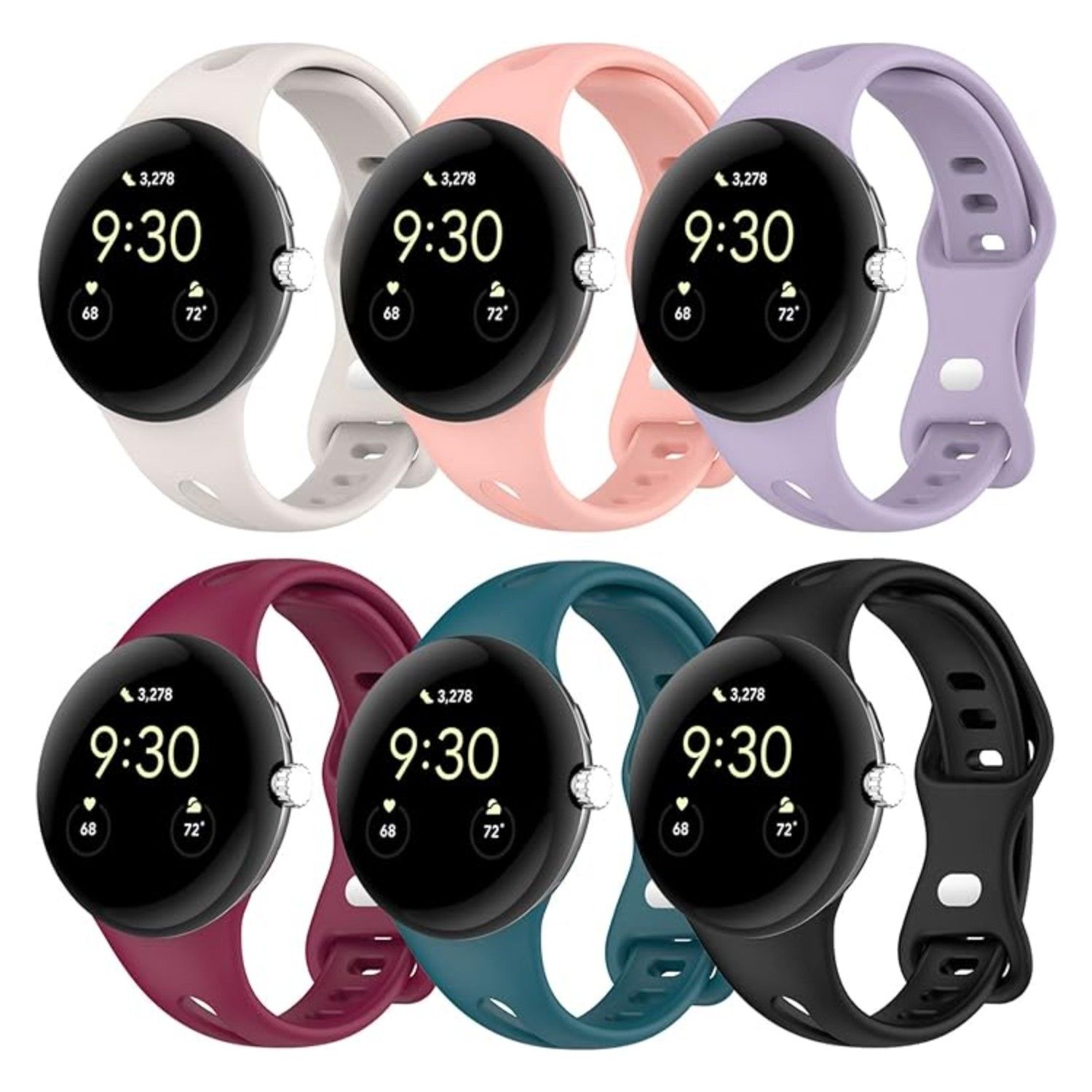 RuenTech pack of six Google Pixel Watch 2 Bands on a white background