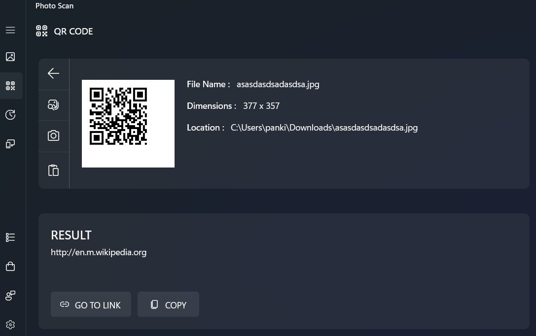 Scanning QR code using Photo Scan app on Windows