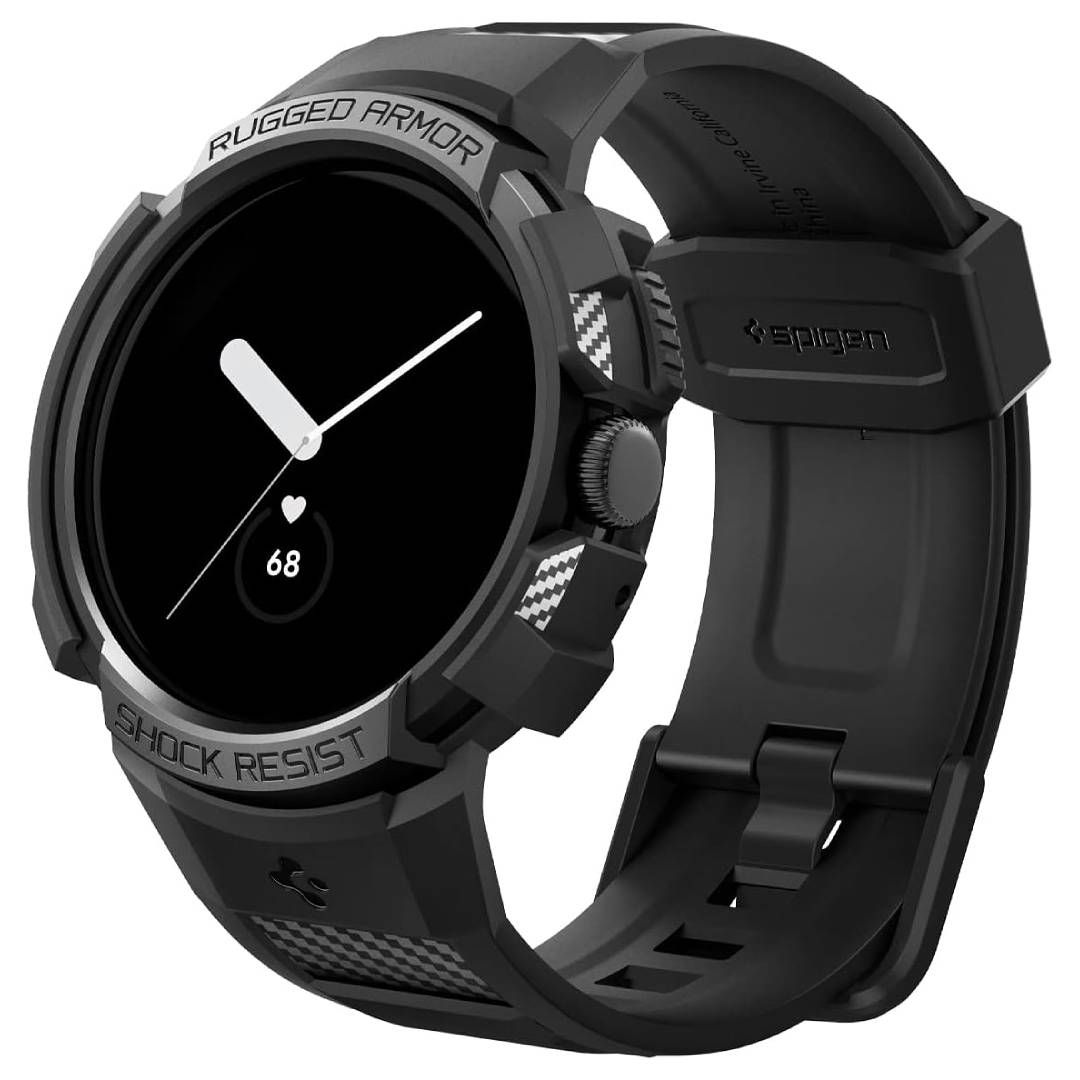 A render of the Spigen Rugged Armor Pro band and case combo for the Pixel Watch and Watch 2