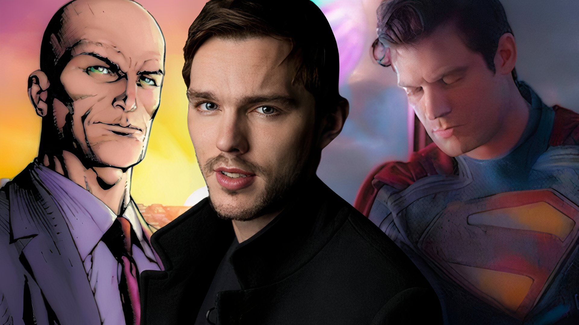 Lex Luthor, Nicholas Hoult, and David Corenswet as Superman.