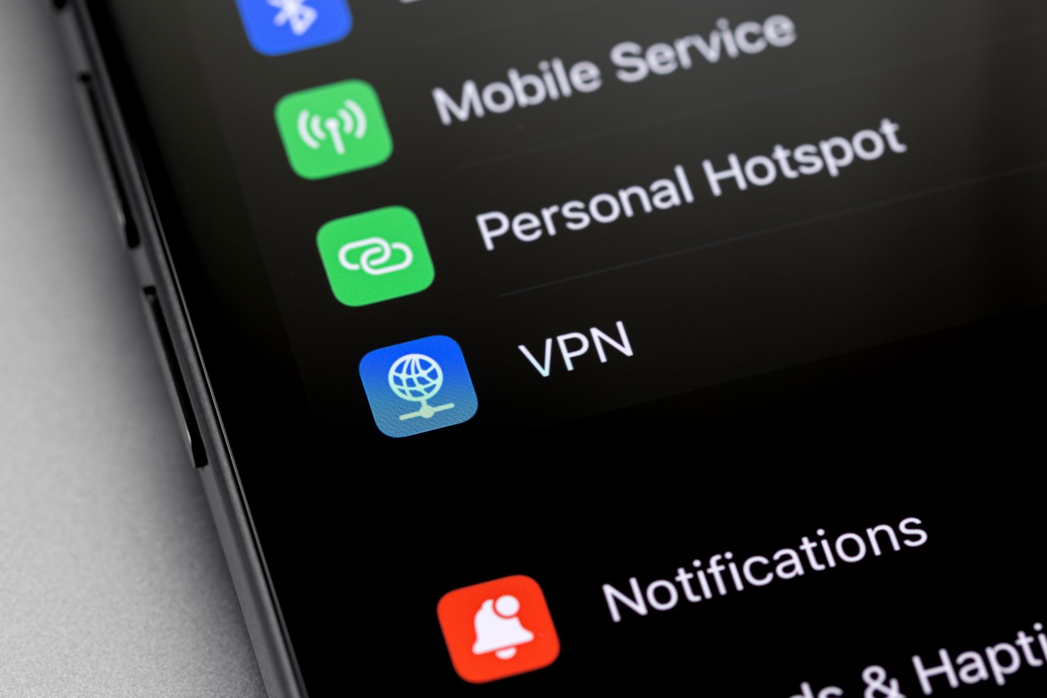 vpn icon on smartphone screen