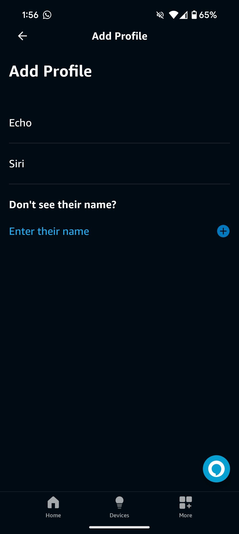 Adding a new profile in the Alexa app interface