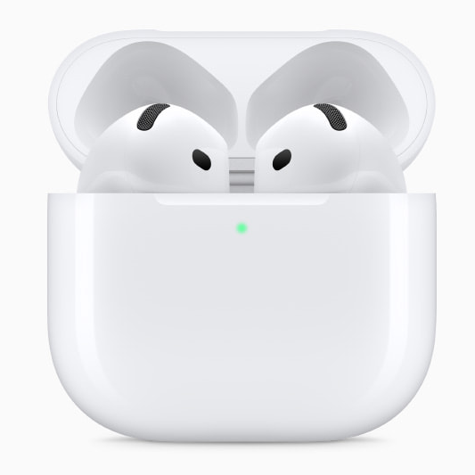 Apple AirPods 4 with Active Noise Cancellation in case on a white background