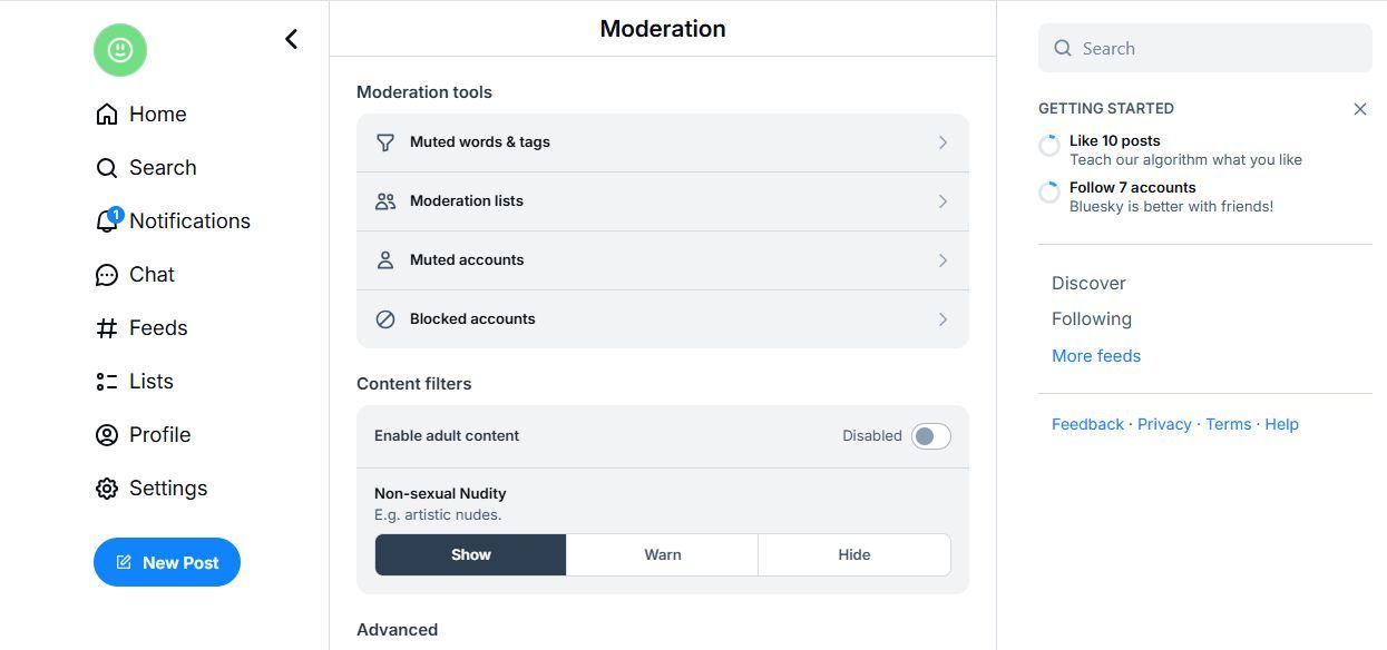 Screenshot showing Moderation tools on Bluesky