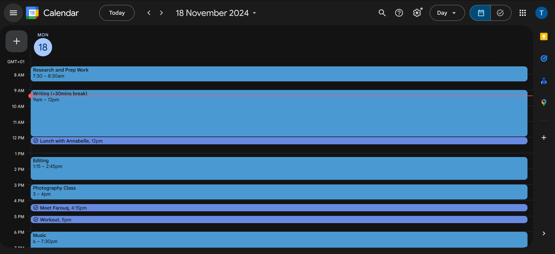 Daily task blocks in Google Calendar