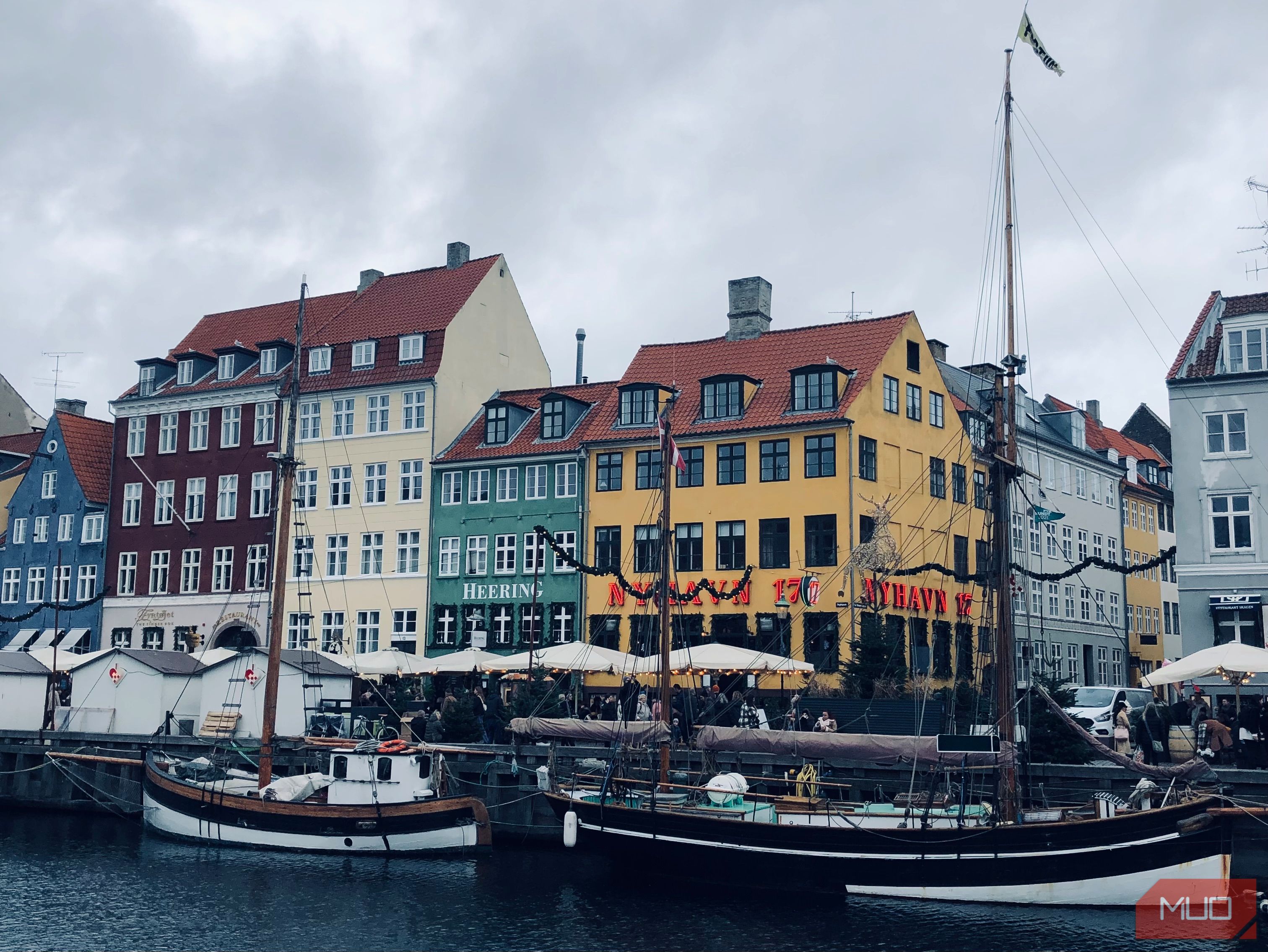 A photo of a city's canal area with an iPhone filter applied