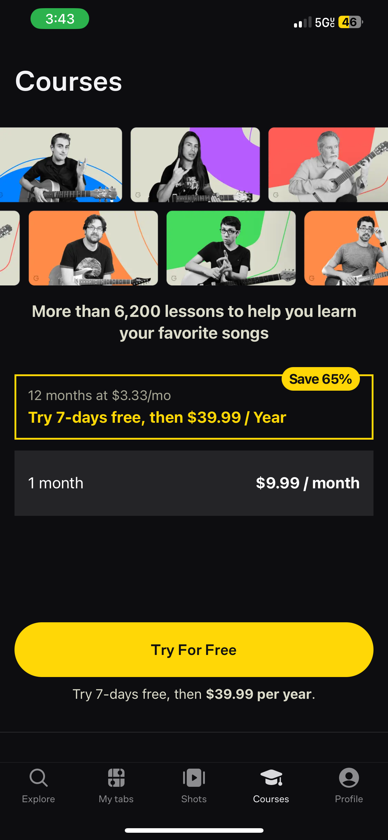 Ultimate Guitar Subscriptions with one year plan for $39.99