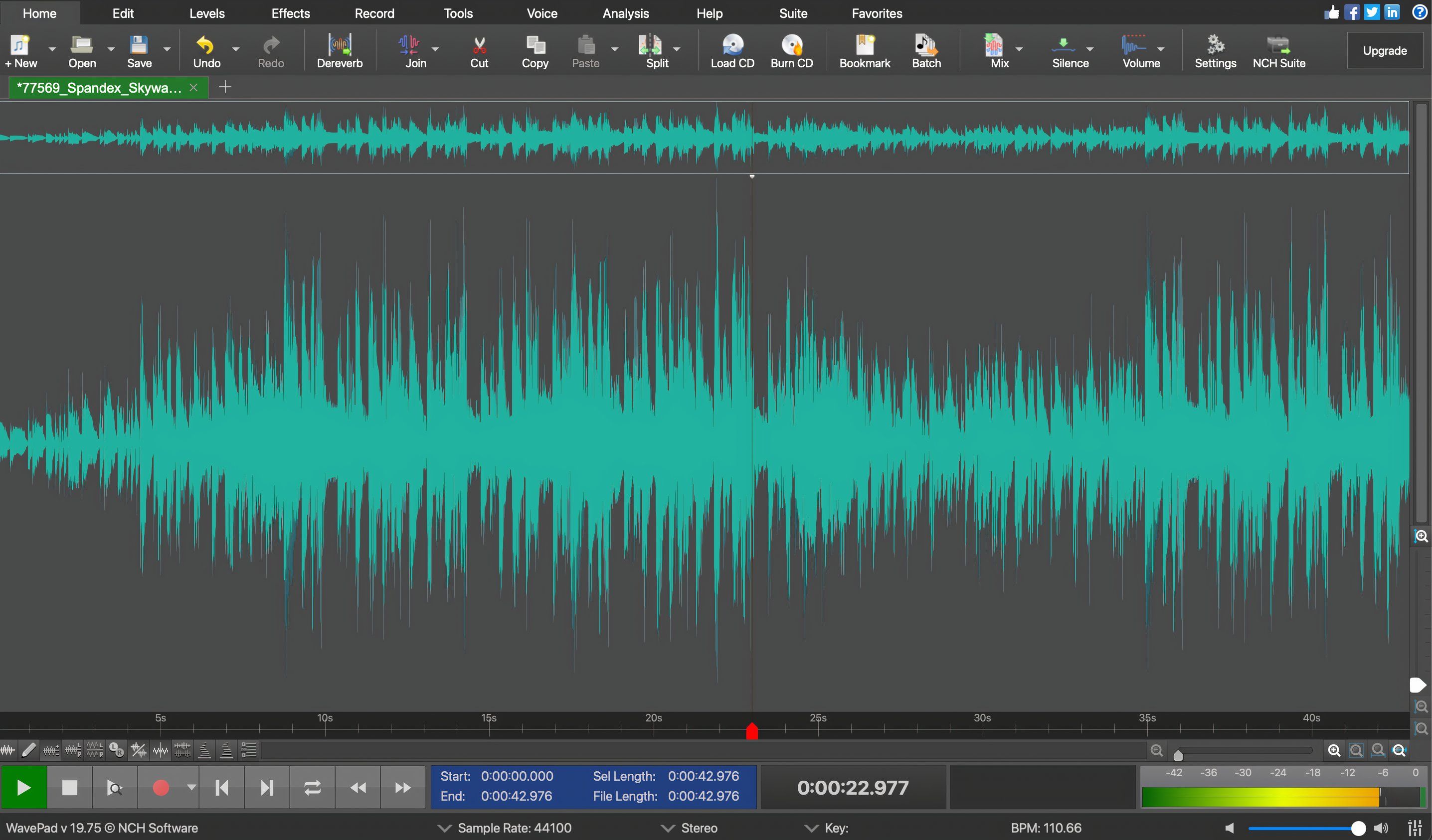 Importing audio into WavePad for editing.