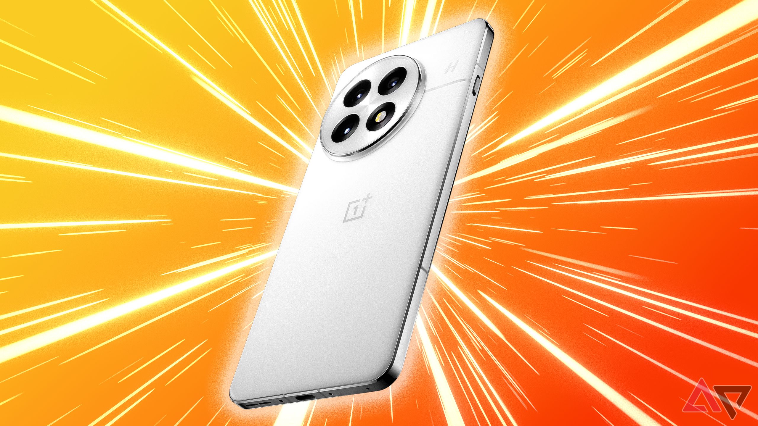 White OnePlus 13 render on a colorful background