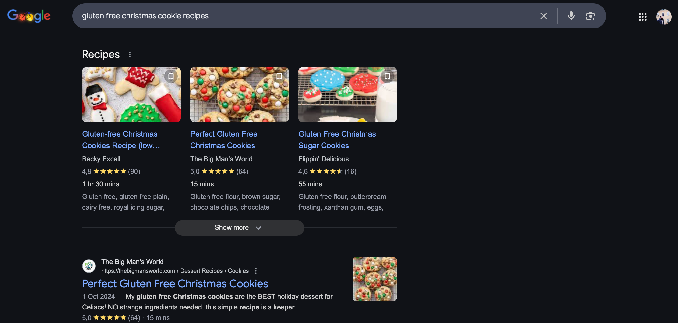 Looking for Christmas cookie recipes in Google search