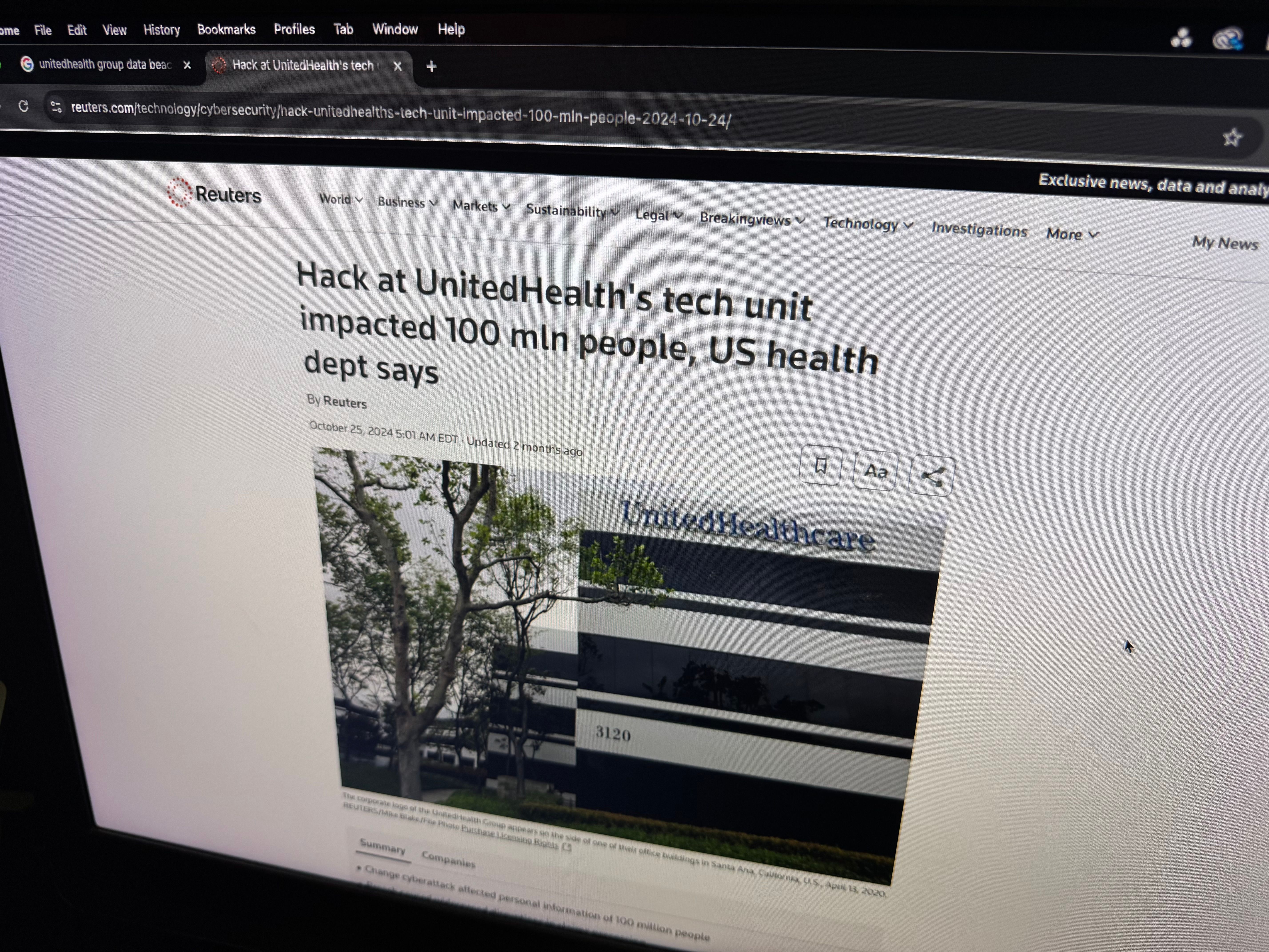 Reuters report on the UnitedHealth Group's 2024 data breach