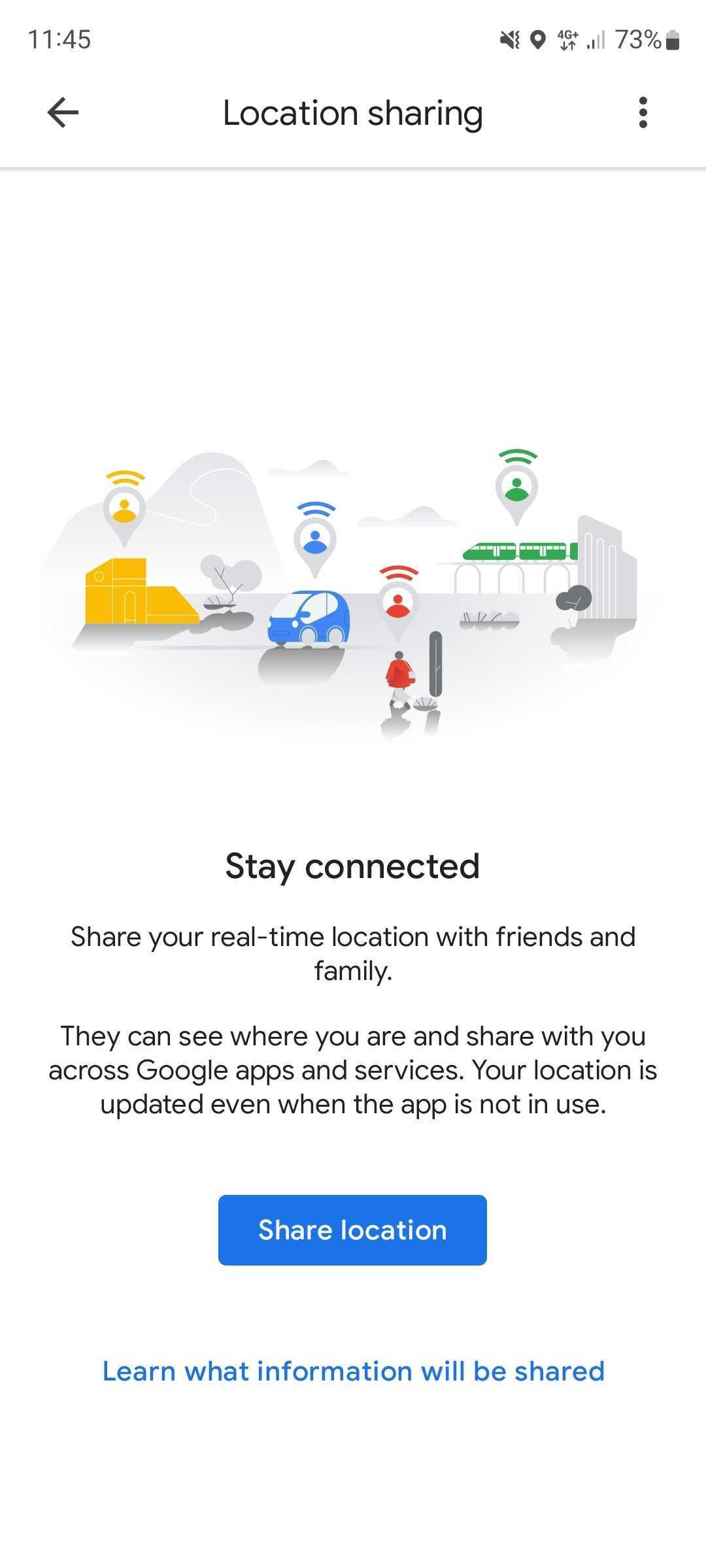 Screenshot of the Google Maps location sharing page