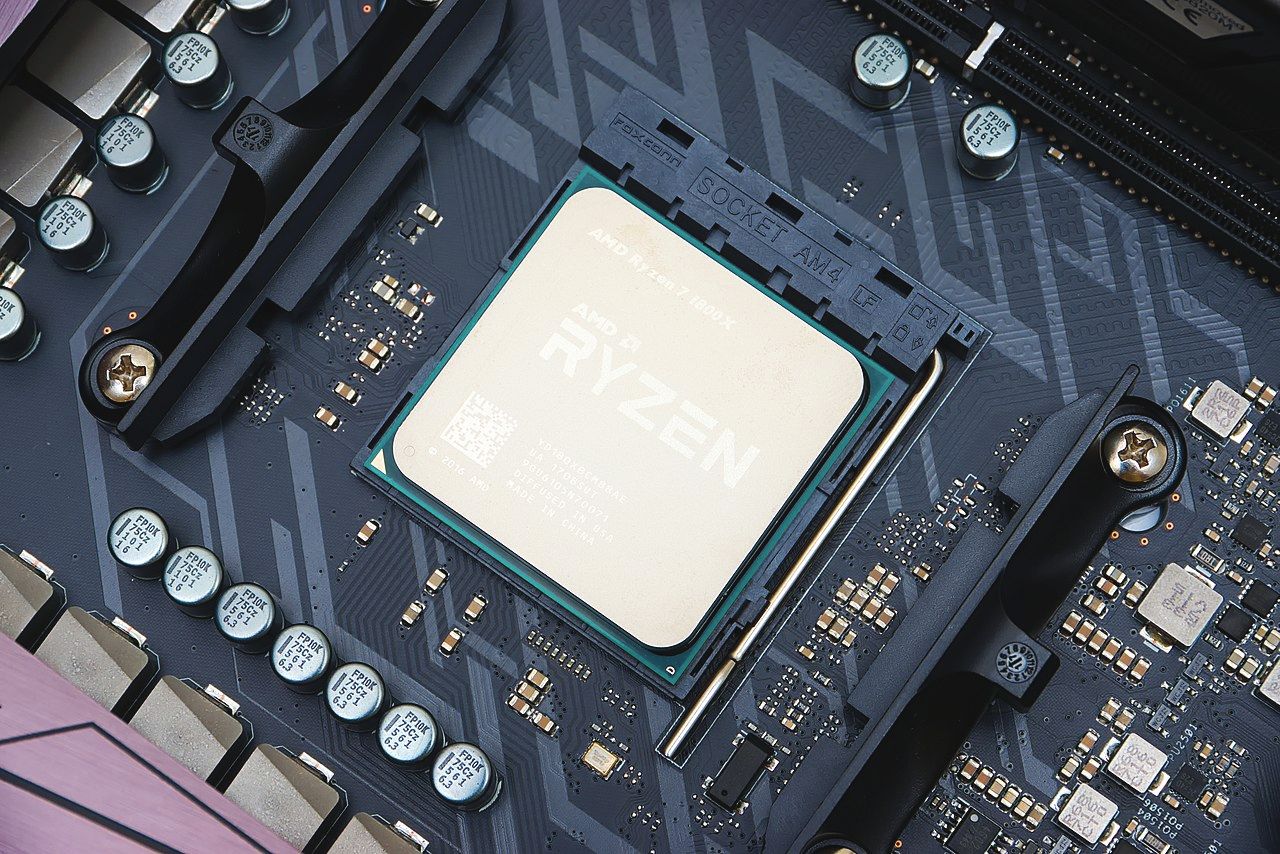 An AMD Ryzen eight-core processor in the socket