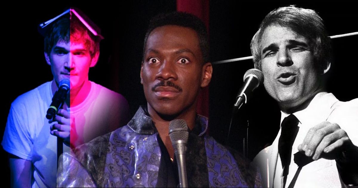 Split image of Bo Burnham, Eddie Murphy, and Steve Martin