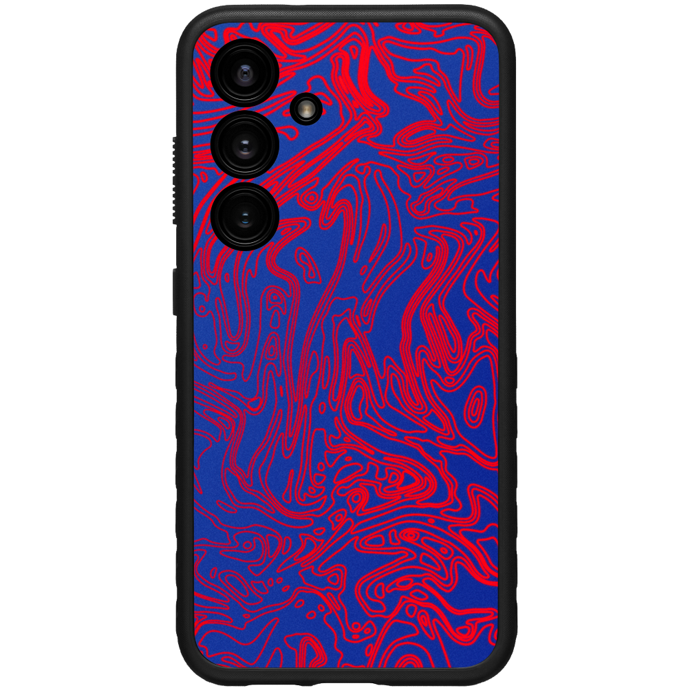 The back view of the dbrand Grip case for the Glaxy S24 with the Warzone holographic skin applied