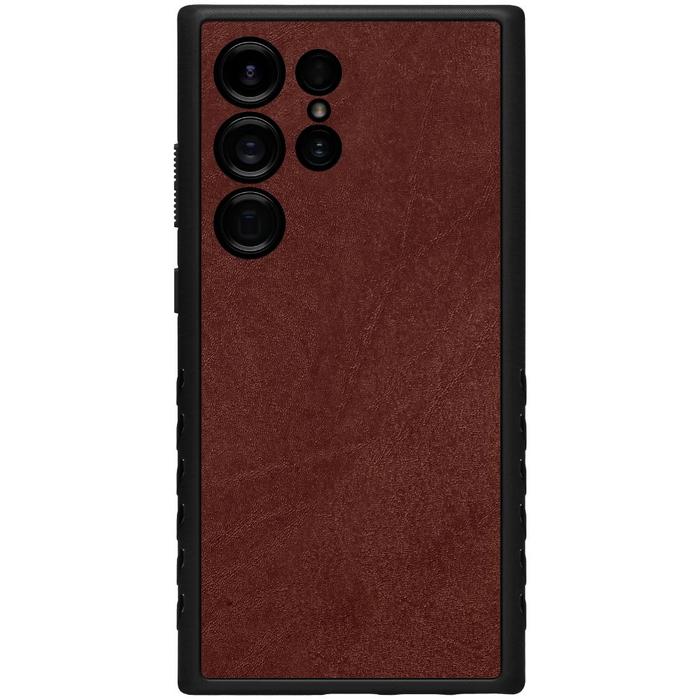 A dbrand Grip Case for Galaxy S24 Ultra with a Leather case skin