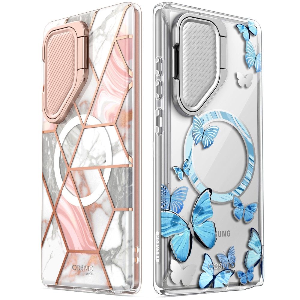 The Pink Marble and BlueFly colorways of the i-Blason Cosmo Mag For Galaxy S24 Ultra