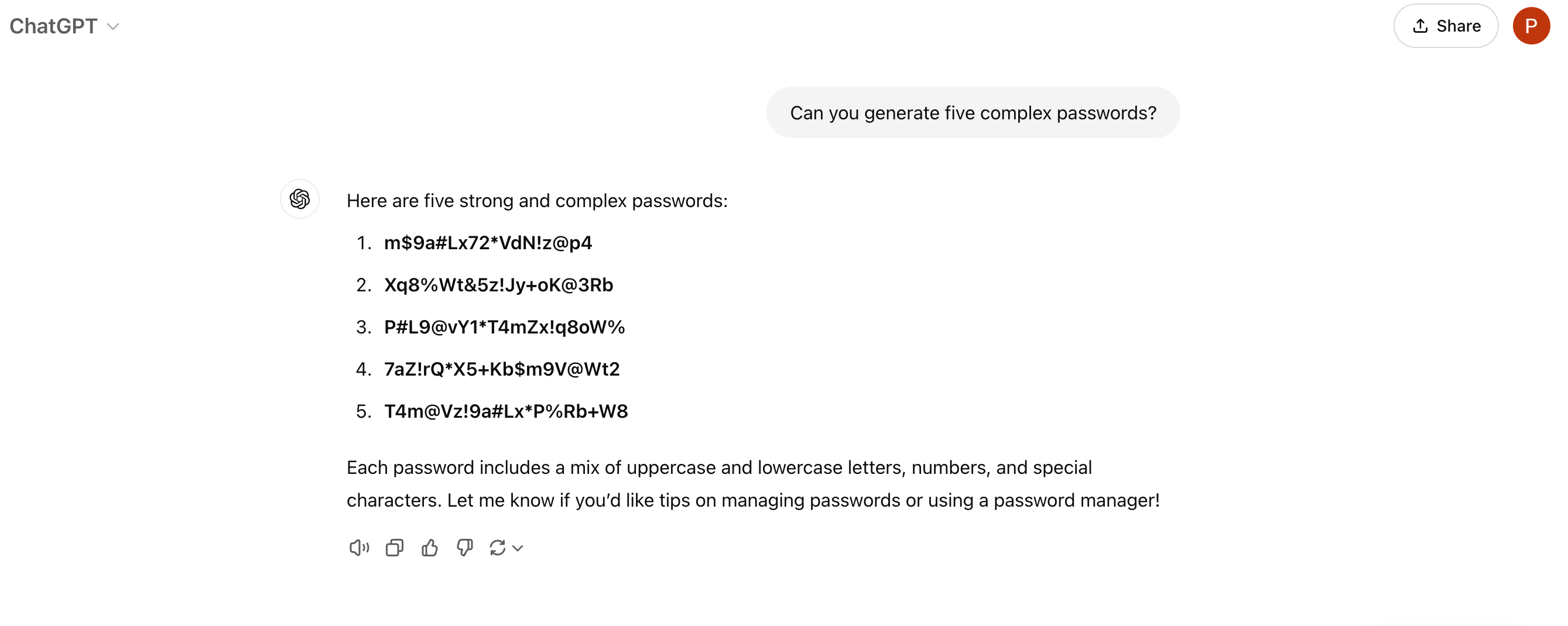 Generating unique passwords using ChatGPT