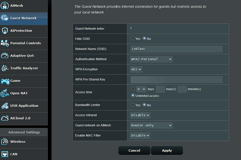 ASUS Router Guest Network Options