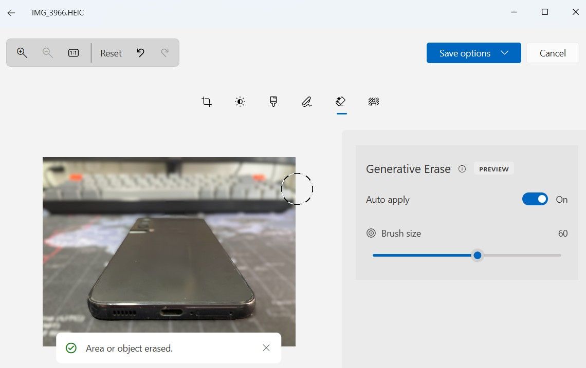 Object eraser in Windows 11 Photos app