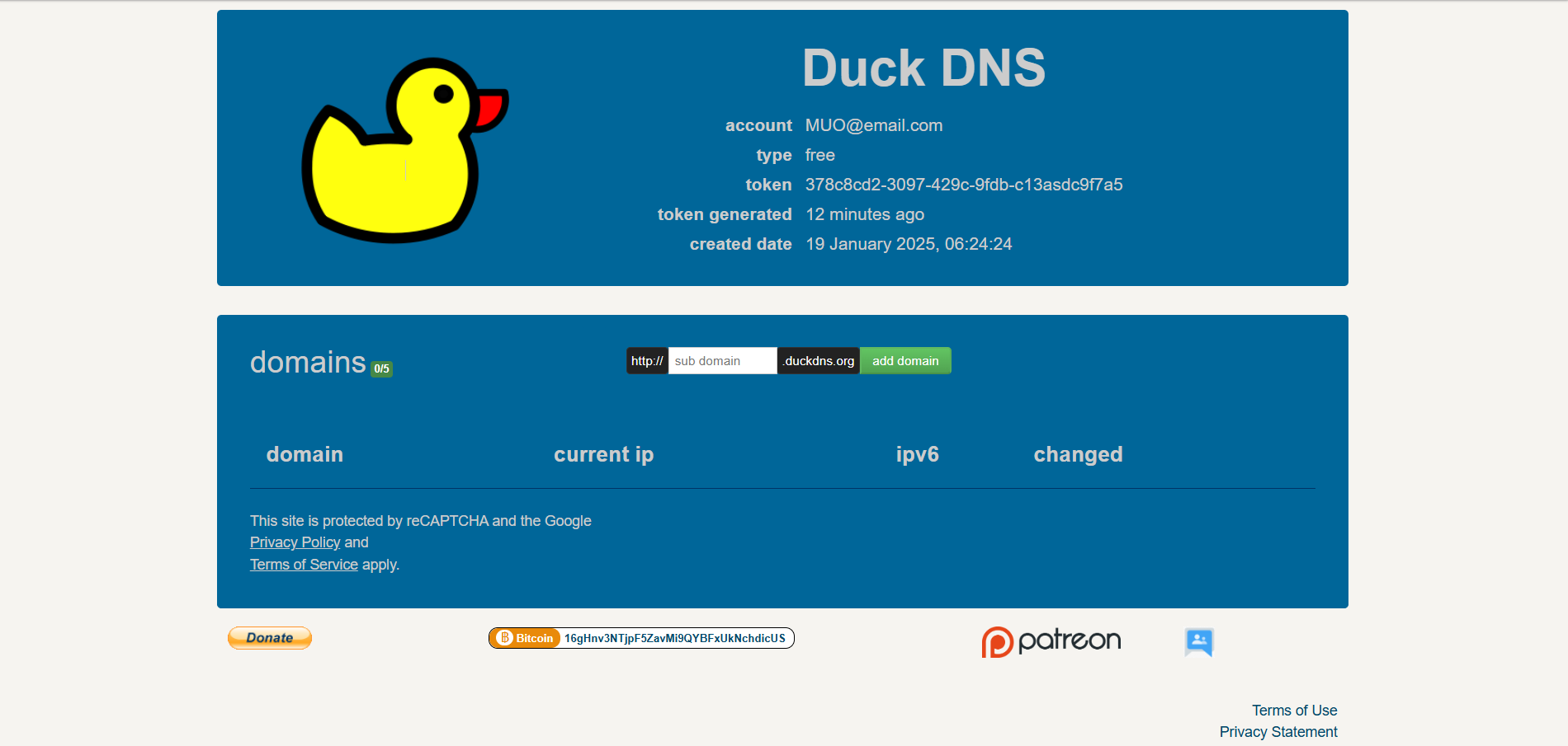 Claiming DuckDNS Token