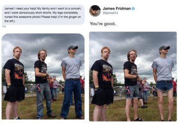 photoshop guy im on the left and my legs ruined this photo can you fix it.jpeg