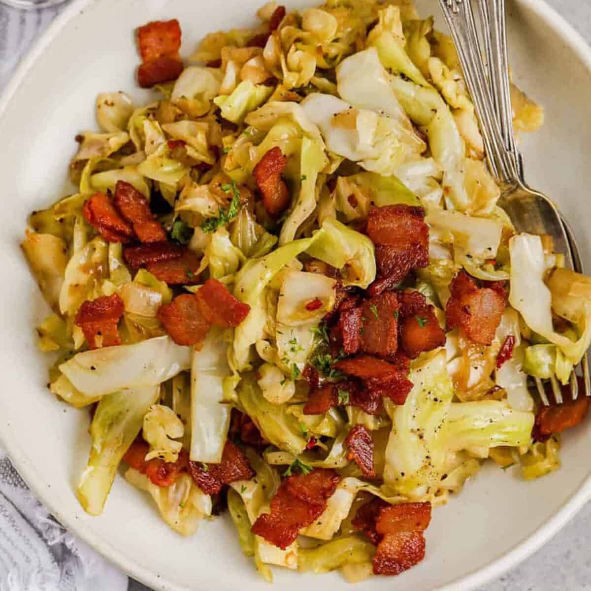 plated Fried Cabbage with bacon