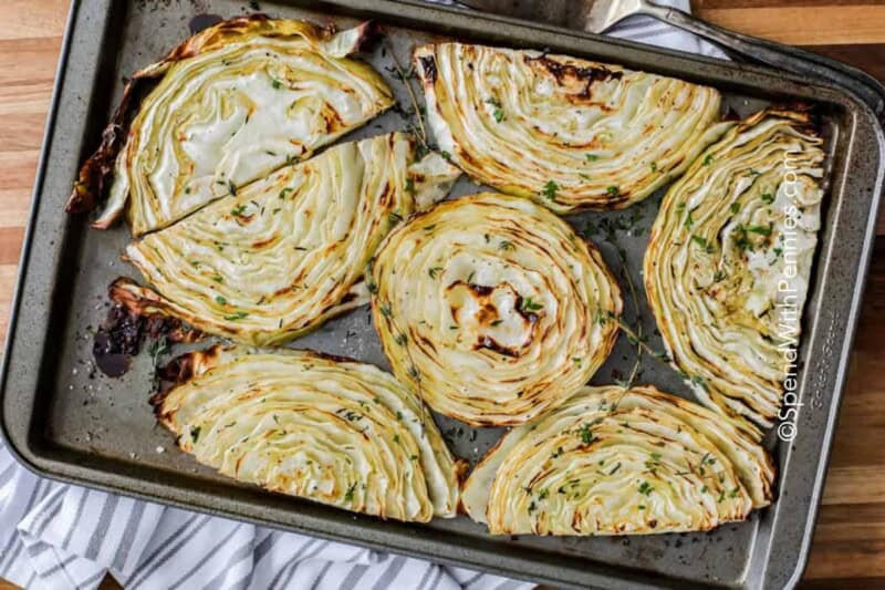cabbage steaks on a sheet pan