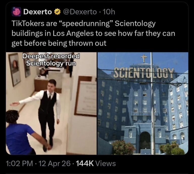 tiktokers are speedrunning scientology buildings in los angeles.jpeg