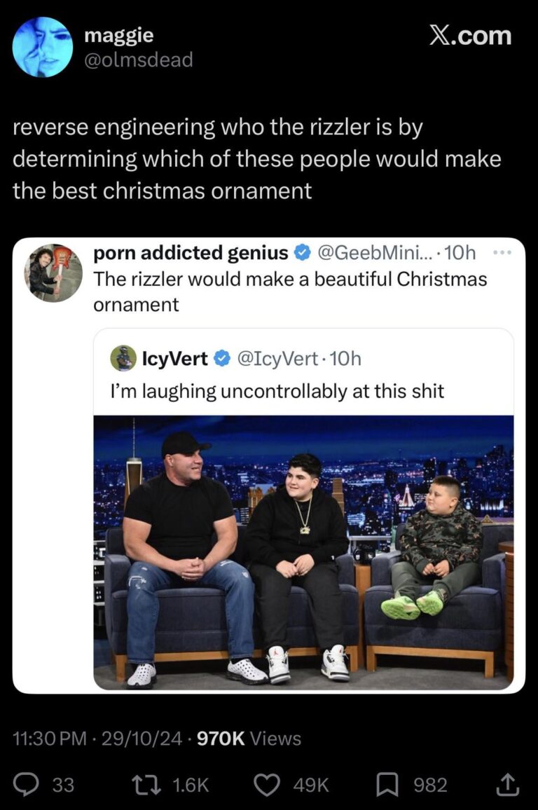 reverse engineering who the rizzler is by determining which of these people would make the best christmas ornament.jpeg