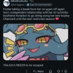 flutter taking a break from her on again off again toxic codependent relationship with her 63 iq himbo boyfriend koraidon to go string along her new boytoy charizard until the next restricted season t.jpeg