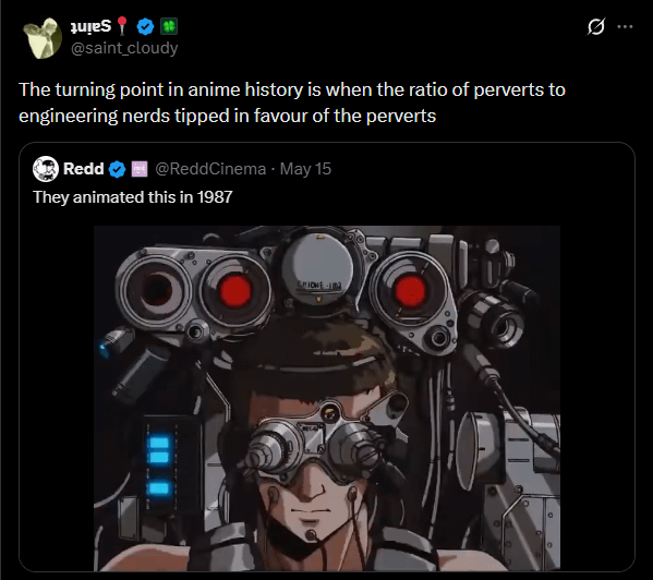 the turning point in anime history is when the ratio of perverts to engineering nerds tipped in favour of the perverts.png